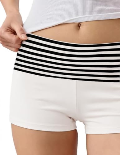 Image of Women Fold Over Lounge Shorts Low Waist Fitted Pajama Shorts Cute Sleep Pj Short Bottoms Roll Over Yoga Shorts