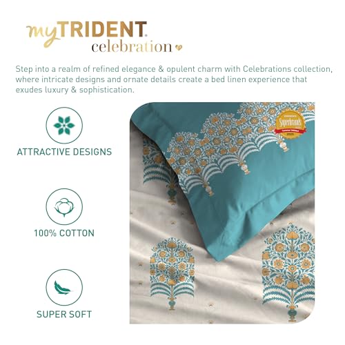 Image of MYTRIDENT Celebration Bedsheet Gifting Collection Double Size - Saanjh Teal