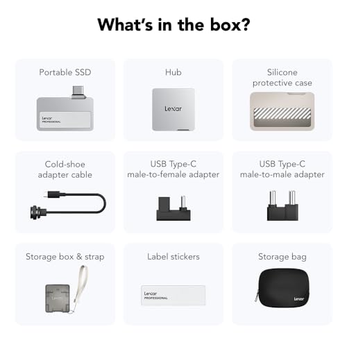 Lexar 2TB Professional Go Portable SSD w/Hub, Supports Apple 4K 60fps ProRes, Up to 1050MB/s, USB 3.2, Rugged, IP65, Ultracompact, Compatible w/iPhone 15/16 (Not 17), External SSD (LSL400S002T-RNSNU)