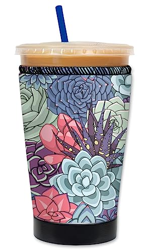 Mugzie Deluxe Iced Coffee Insulator Sleeve - Reusable Neoprene Cozy for Cold Drink Cups - Prevents Condensation and Tip Overs - Made in USA - Succulents (Medium 16-18 Oz)