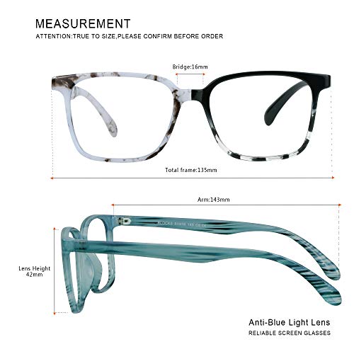 Image of Blue Light Blocking Glasses 3 Pack Square Frame Computer Gaming Reading Glasses Men Women Anti Eyestrain