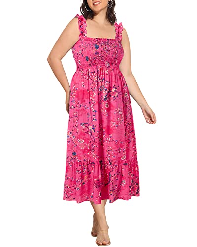 Image of Plus Size Summer Dress - Sun Boho Beach Casual Floral Spaghetti Strap Sleeveless Long Maxi Dresses