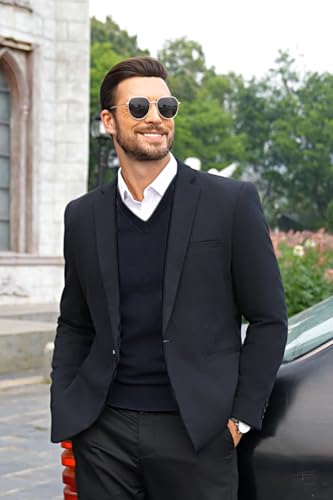 COOFANDY Men's Sleeveless Sweater Vest Lightweight V-Neck Solid Cotton Vest Pullover Navy Blue2