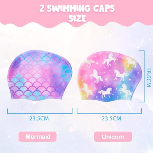 Wawsam 2 Pack Kids Swim Cap Mermaid Durable Silicone Swimming Cap For Boys Girls Toddler Waterproof Swimming Cap For Long And Short Hair Bathing Caps To Keep Hair Dry thumb #1