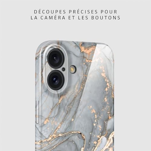 Coque iPhone 16 Plus marbre gris or rigide avec protection caméra intégrée - 7