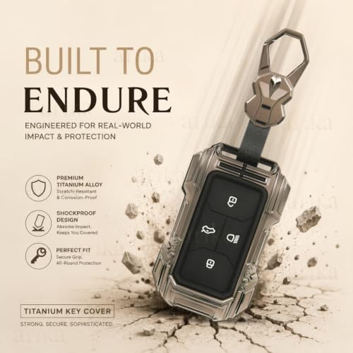 Image of arika Key Cover Compatible with Tata Harrier | Safari | Nexon | Altroz | Tigor | EV | Punch | Tiago EV Electric - 4 Button Smart Key , Element 22 Titanium Edition