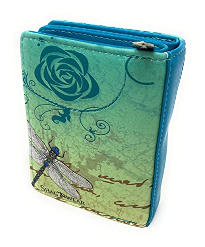 Shag Wear Vintage Dragonfly Small Wallet for Women and Teen Girls Vegan Faux Leather 4.5" Teal2