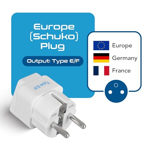 Image of Ceptics Schuko, Germany France Travel Power Adapter, Grounded European Plug - Type E /F Outlet, Adaptor for USA to Europe EU Socket - 3 Pack - Use In Norway, Korea, Spain, Greece, Russia, Iceland