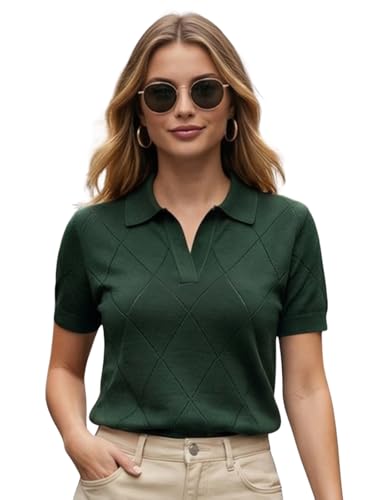 Image of JUNEBERRY Women's Flatknit Solid Half Sleeve Polo T-Shirt with Collared Neck, Casual Style for Office, Travel, (Sizes S to 2XL)