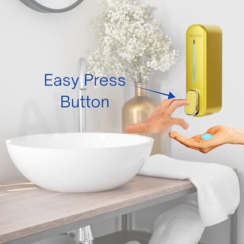 Image of Black ABS Wall Mounted Soap Dispenser: Leak-Free Hand Wash & Shampoo Bottle for Bathroom, Kitchen, Shower, Ideal Home Gadget & Organiser for Soap Dispenser in Wash Basin. (Gold)