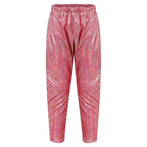 Kids Boys Girls Metallic Shiny Hip Hop Jazz Streetwear Baggy Pants Loose Fit Trousers for Stage Performance Show Red 3-4 Years