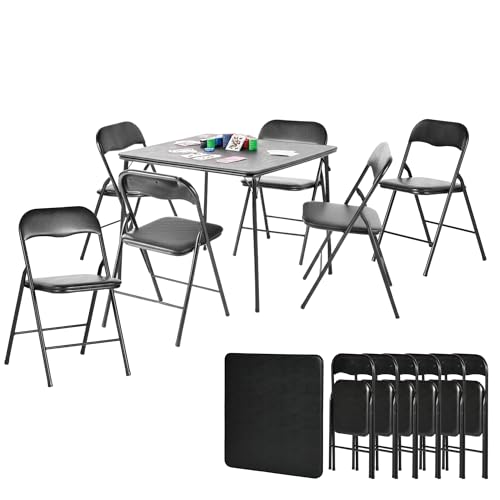 Homy Casa Folding Card Table – 33.9 Inch Square Metal Construction for Indoor & Outdoor Games and Recreation (7-Piece)