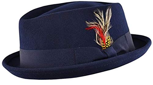 Maz Unisex Navy Hand Made 100% Wool Diamond Crown Porkpie Pork Pie Hat 4 Sizes (Uk-Unique) (, Large 59Cm)