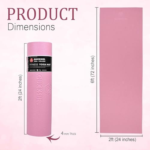 Image of Yoga Exercise Mat Anti-Skid Water /Dirt Proof Lightweight Easy to Carry for Gym Workouts for Men Women Children (2Fts x 6Fts) (4mm Thickness) (Pink)
