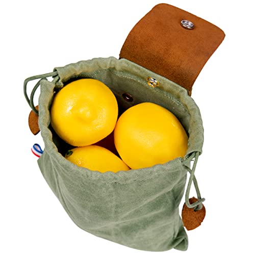 Tasche für Futtersuche Zusammenklappbar für Wandern, Faltbare Canvas Bushcraft-Tasche aus Leder und Leinwand mit Kordelzug für Camping Radfahren Klettern,Schwarz