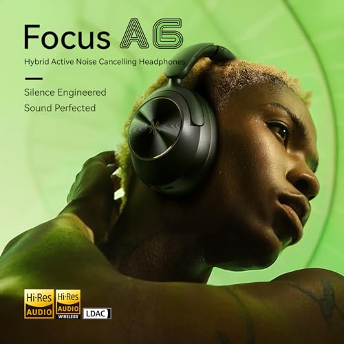 Image of OneOdio Focus A6 Hybrid Active Noise Cancelling Headphones, 75H Playtime, LDAC Hi-Res Lossless Audio, Bluetooth 6.0, Dual Mic ENC Call, Support Wired ANC via USB-C, Wireless Over Ear Headphones