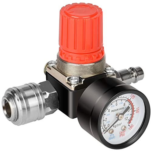 Noosverl 1/4" Druckminderer Druckluft, EU-Standard Druckregler, 4 Löcher Druckminderer - Druckregler mit Manometer für Luftkompressor