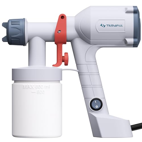 Tilswall Pistola de Pintura Eléctrica - Pulverizador de Pintura Ultraligera con Tanque Desmontable De 600ml, 2 Boquillas & 3 Modos, Paredes, Techos, Muebles, Vallas, Jardín