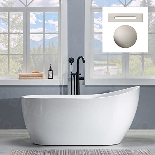 Woodbridge 59" Acrylic Freestanding Bathtub Contemporary Soaking Tub With Brushed Nickel Overflow And Drain,White #TOP24