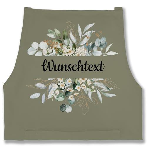 Schürze - Aufdruck selbst gestalten - Wunschtext Text I eigener Text - 85x69 - Sage Grün - kochschürze bedrucken lassen personalisierte blumen schürzen kochschuerze maenner 4 zeilen flowers