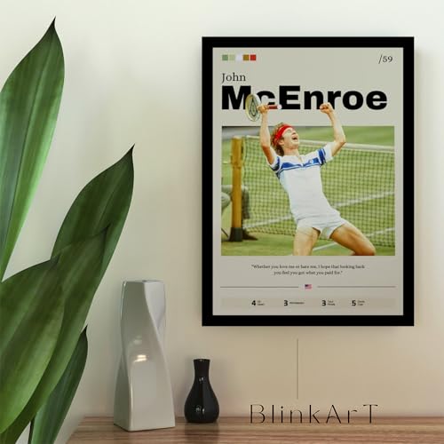 Image of BLINKART John McEnroe | Tennis Player | Synthetic Wood Photo Framed Wall Hanging Poster Room & Office Bedroom Living Boys And Girl Room Home Wall Hanging | 13x10 Inches