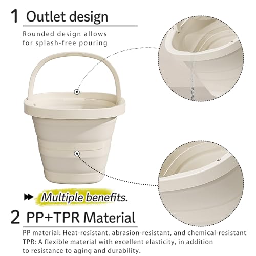 Seau pliable gris de 5L au format carré compact pour la maison