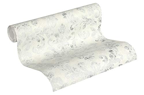 Baroque Wallpaper Neue Bude 2.0 Ed. II Non-Woven Wallpaper 10.05 m x 0.53 m Grey Silver White Made in Germany by Livingwalls 374134 37413-4