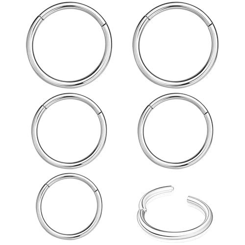 QZKJQDD 6 Stück Nasenring Edelstahl 18G, Nasenring Hoop, Hypoallergen Nasenringe Conch Septum Tragus Ohr Piercings für Damen Herren, Snug Ear Body Piercing Schmuck 6mm, 8mm, 10mm