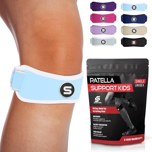 Image of Sleeve Stars Swedish Brand Patellar Tendon Support Strap for Women & Men Effective Osgood Schlatter Knee Brace Youth & Kids Knee Brace with 3 Adjustable Length fits 7 inch-15 inch (Single /Light Blue /Kids)