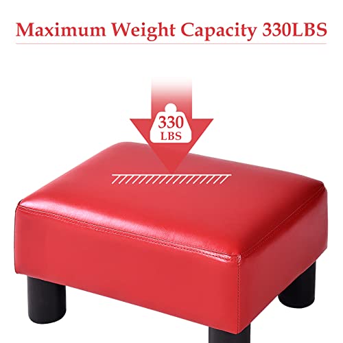 Giantex 16" Small Footstool Pu Leather Ottoman Footrest, Modern Rectangular Ottoman With Padded Seat Plastic Wood Legs (Red, 2) #TOP5