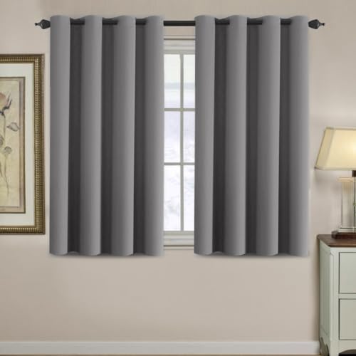 Image of H.VERSAILTEX Blackout Curtain for Living Room Small Window Kitchen Blackout Curtains 45 inch Length Energy Saving Solid Grommet Blackout Drape, One Panel, Bluish Gray, 52 inch W x 45 inch L