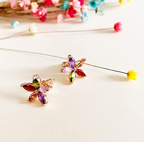 14K Gold Dipped Flower Earrings Small Elegant Flower Clear Earrings Elegant Cubic Zirconia Stud Earrings Delicate And Sparkling Flower Earrings - Lovely Floral Studs #TOP4