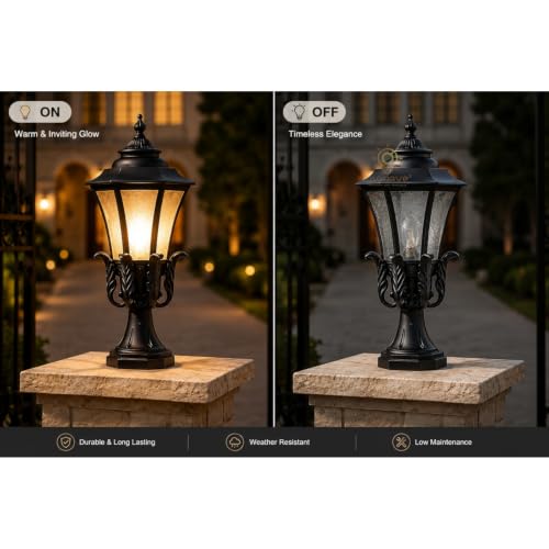 Image of Glowave Outdoor Black Gate Light for Pillar Garden Post Lantern Waterproof Lantern for Patio or Fench Deck, Doorway Porch Pillar Lamp - Warm White (P-6698 BK)