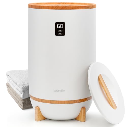 Image of SereneLife Single Touch Towel and Blanket Warmer with Fragrant Disc Holder and LED Ring Gray, Perfect Size for Two Large Bath Towels, Automatically Shut off Feature, Built-in Timer for 15-60 minutes