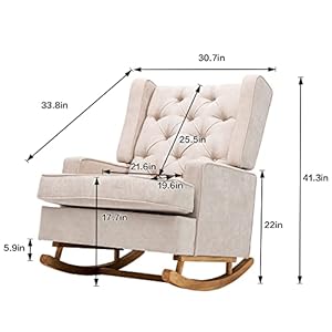 Dolonm Nursery Rocking Chair Upholstered Mid Century Modern Rocker Oversized Wingback Armchair for Living Room with Solid Wood Base Beige