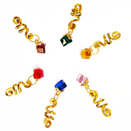 6PCS Dreadlock Jewelry Braiding Hair Jewelry Accessories for Women Rhombus Crystal Rings Gold Metal Pendant Jewelry Decoration (6pcs)