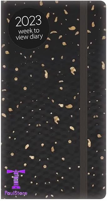 2023 Slim Week to View Diary Textured Foil Fleck Designer Fashion Diary (Black)