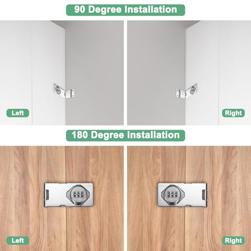 Image of M METERXITY 2-Pack Keyless Combination Lock, 3.78 inch Zinc Alloy Mechanical Password Twist Knob Hasp Locks Latch for Cabinet /Closet /Garage /Drawers /Garden,90 /180 Degree Barn Door Lock [Silver]
