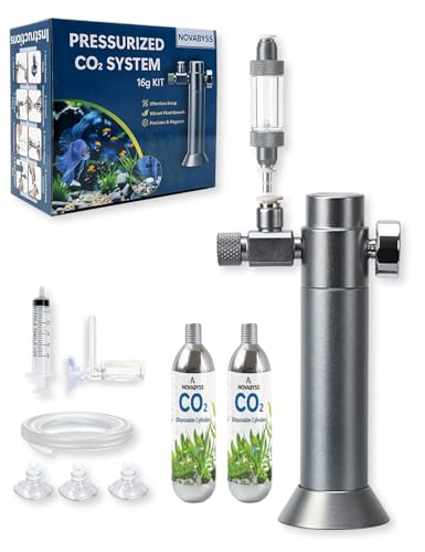 NovAbyss Desktop Complete Aquarium CO2 System CO2 Regulator with 2 Pack (16g) Disposable CO2 Cartridge Aquarium CO2 kit Compatible with 3/8 Thread for Nano Aquariums