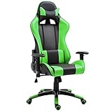 HOMCOM Sedia Gaming Professionale con Altezza Regolabile, Sedia da Ufficio Girevole e Reclinabile, con Sostegno Lombare e Collo, 67x67x123-132 cm, Nera e Verde