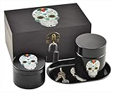 STASH HOUSE - THE OG SMELL PROOF BOX - Bamboo Locking Sugar Skull Box with Smell Proof Jar, Rolling Tray and Lock and Keys