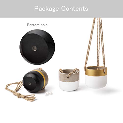 Dahey 3 Pack Small Cement Hanging Planter Succulent Pots With Jute Rope Hanger Modern Mini Concrete Flower Pots Indoor For Cactus Herb Or Small Plants Home Decor, 4 Inch #TOP5