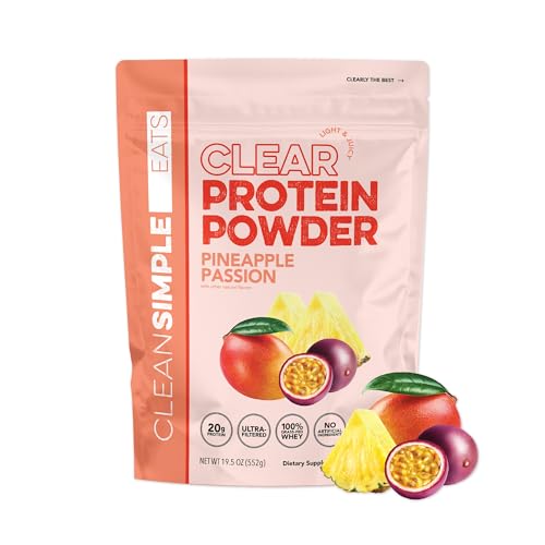 Clean Simple Eats Clear Protein Drinks 20g Grass Fed Whey Protein Isolate Ultra Filtered Light & Refreshing Beverage Low Lactose Pineapple Passion 20 Servings