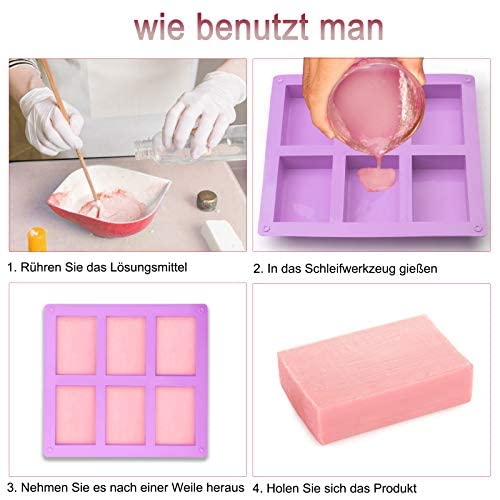 DONQL 2Stück SIlikonform Seifenform Silikonform Rechteckig 6-Teilig Hand Made Seifenform für DIY Hausgemachte Handwerk (Lila+Blau)