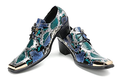 Mens Oxfords Casual Dress Shoes Genuine Leather Metal Square Toe Snakeskin Texture Derby Fashion Prom Wedding Formal Business Shoes Western Party Singer Heel Tuxedo Shoes for Men4