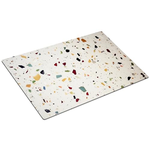HUBDECO Unterlage für Kaffeemaschine - Rutschfeste Kaffeemaschine Unterlage - Kaffee-Bar-Matte für Kaffeestation - Saugfähiges Geschirrtrocknen für Küchenthek - 49x33cm - Terrazzo