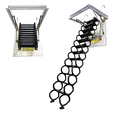 TECHTONGDA Attic Ceiling Ladder, 12-Step Pull Down Attic Stairs, 9.84ft Folding Loft Ladder, 660lbs Capacity Folding Stairs, 31.5'' x 39.4'', Ideal for Garage Attics, Storage Rooms, Pure Black