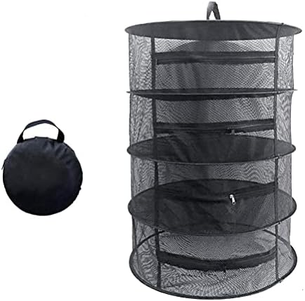 TIMESETL 4 LayerHerb Drying Rack Net, Herb Dryer Black Mesh Hanging Dryer Rack with Zipper, S-hook and storage pocket(80 x 60CM)