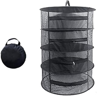 TIMESETL 4 LayerHerb Drying Rack Net, Herb Dryer Black Mesh Hanging Dryer Rack with Zipper, S-hook and storage pocket(80 x 60CM)