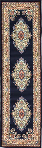 Unique Loom Reza Collection Traditional Persian Style Area Rug, 2 ft 7 in x 10 ft, Navy Blue/Ivory